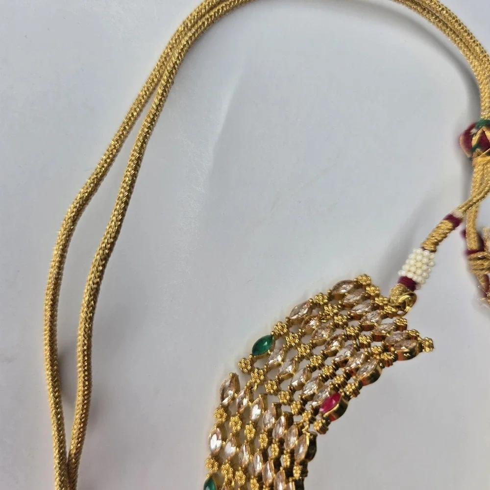 Vintage Indian Kundan Choker Necklace adjustable drawstring cord Necklace